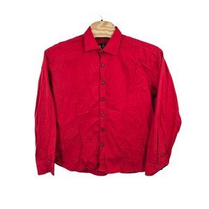 TMT Shirt Men 3XL Red Button Up Long Sleeve Embroidered Logo Knit VTG Flip Cuffs